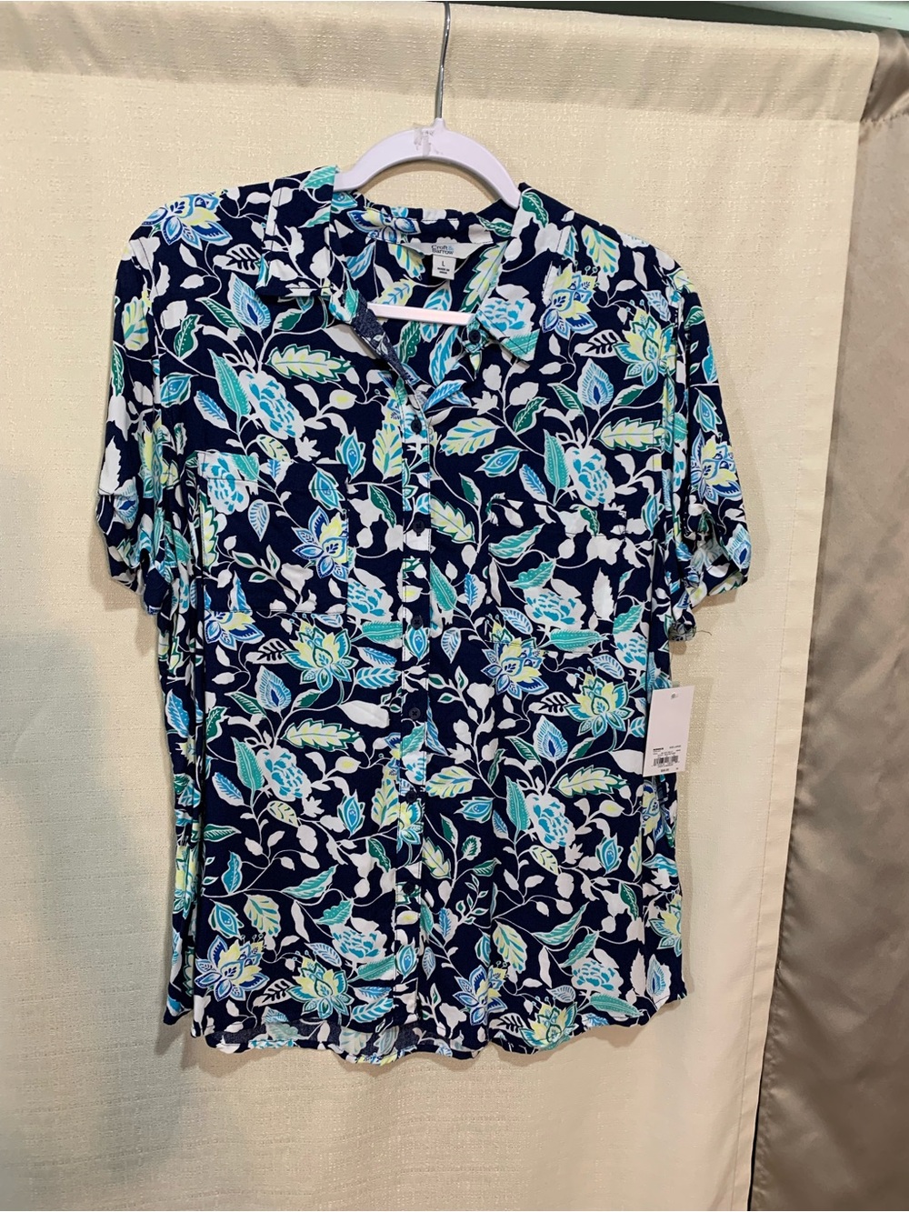 croft & barrow Navy Floral Short-Sleeve Button-Down Shirt a1/24